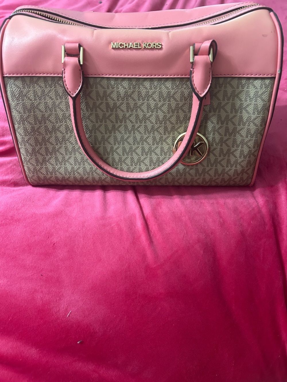 Michael Kors Pink Trim Signature MK Satchel. READ DESCRIPTION!